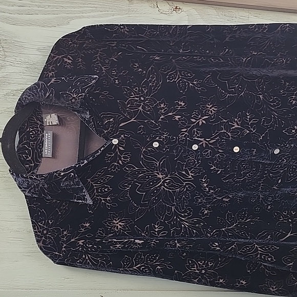 Women's Liz Claiborne Black Rayon Silk Bl end Devore (burnout) Shirt sz 6 - Picture 4 of 7